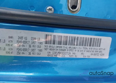 2019 Jeep Cherokee Trailhawk 4X4 z USA, uszkodzony, nr VIN 1C4PJMBN1KD227124